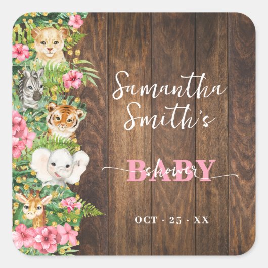 Thank You for Coming Safari Rustic Pink Shower Vierkante Sticker (Voorkant)