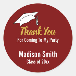 Thank You for Coming to My Party Dp Red Graduation Ronde Sticker