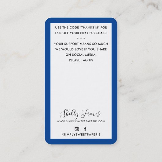 THANK YOU FOR YOUR ORDER insert modern royal blue Visitekaartje (Achterkant)