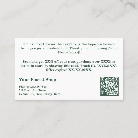 Thank You For Your Purchase Green Florist  Kortingskaartje (Achterkant)