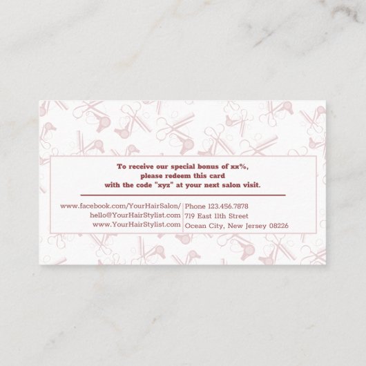 Thank You for Your Purchase Hair Salon White-Pink  Kortingskaartje (Achterkant)