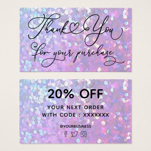 thank you for your purchase purple visitekaartje (Voorkant /achterkant)