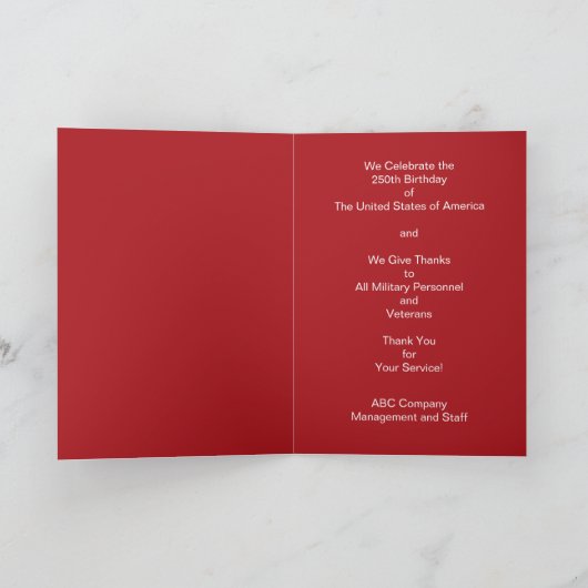 Thank You For Your Service America's 250th Bedankkaart (Binnen)