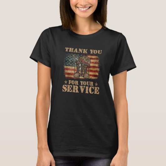 Thank You For Your Service Veteran US Flag Veteran T-shirt (Voorkant)