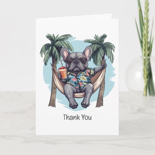 Thank You French Bulldog In Hawaiian Top Bedankkaart (Voorkant)