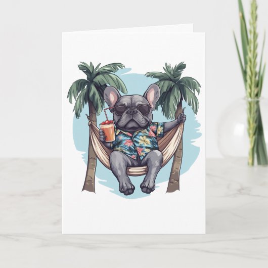 Thank You French Bulldog In Hawaiian Top Bedankkaart (Voorkant)