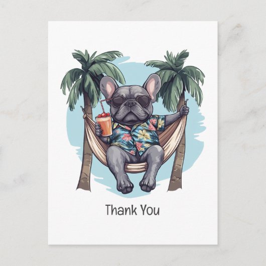 Thank You French Bulldog In Hawaiian Top Briefkaart (Voorkant)