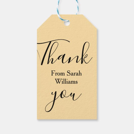 Thank you from add name yellow Pastel boho wedding Cadeaulabel (Achterkant)