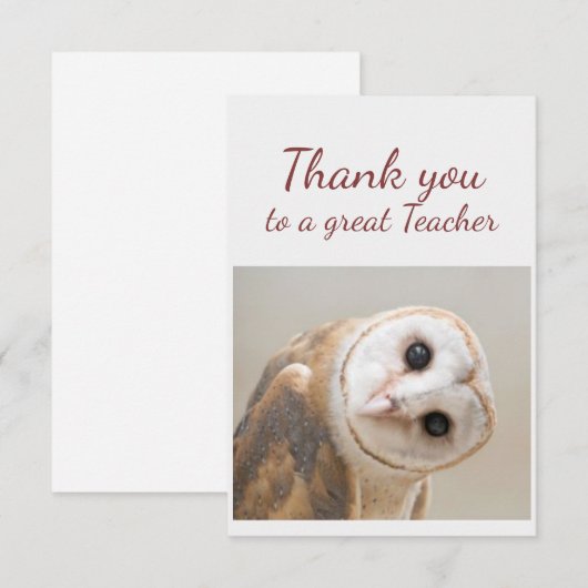 Thank You Fun Curious Barn Owl Bird Teacher Bedankkaart (Voorkant / Achterkant)