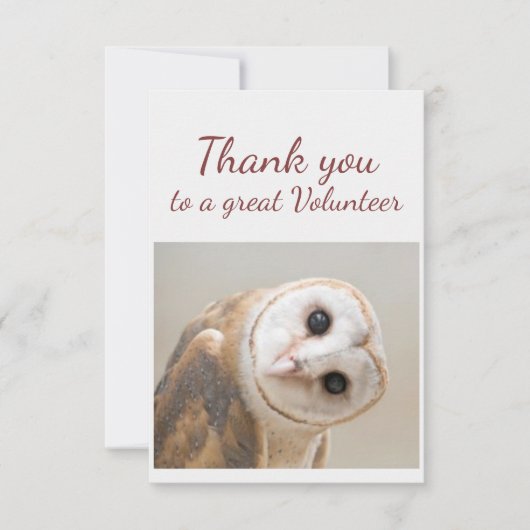  Thank You Fun Curious Barn Owl Bird Volunteer Bedankkaart (Voorkant)