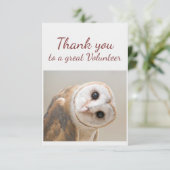  Thank You Fun Curious Barn Owl Bird Volunteer Bedankkaart (Staand voorkant)
