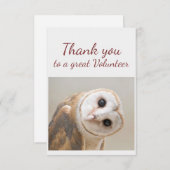  Thank You Fun Curious Barn Owl Bird Volunteer Bedankkaart (Voorkant / Achterkant)