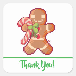 Thank You, Ginger Bread man, Pixel Art, pixelart Vierkante Sticker
