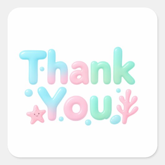 Thank You Glossy Ocean Pastel Text Vierkante Sticker (Voorkant)