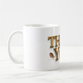 THANK YOU, gold-colored text, Koffiemok (Links)