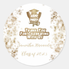 Thank You Gold Glitter & White Graduation Party Ronde Sticker