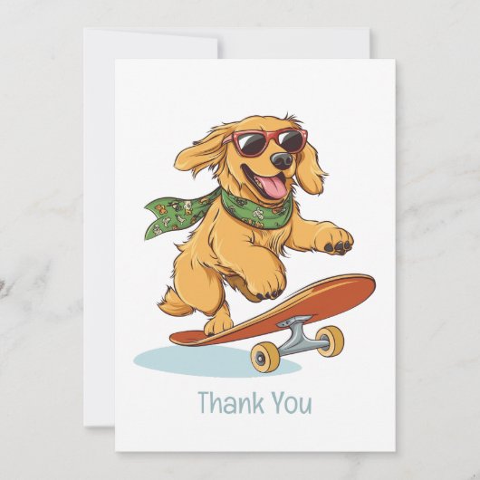 Thank You Golden Retriever Dog Skateboarding Bedankkaart (Voorkant)