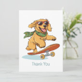 Thank You Golden Retriever Dog Skateboarding Bedankkaart (Staand voorkant)