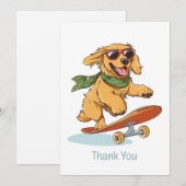 Thank You Golden Retriever Dog Skateboarding Bedankkaart (Voorkant / Achterkant)