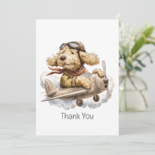 Thank You Goldendoodle Dog Pilot Airplane Bedankkaart (Staand voorkant)