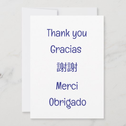 Thank you-Gracias-謝謝-Merci-Obrigado Blank blue Bedankkaart (Voorkant)