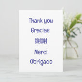 Thank you-Gracias-謝謝-Merci-Obrigado Blank blue Bedankkaart (Staand voorkant)