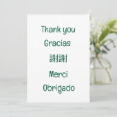Thank you-Gracias-謝謝-Merci-Obrigado Blank Green Bedankkaart (Staand voorkant)