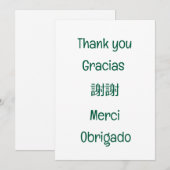 Thank you-Gracias-謝謝-Merci-Obrigado Blank Green Bedankkaart (Voorkant / Achterkant)