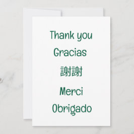 Thank you-Gracias-謝謝-Merci-Obrigado Blank Green Bedankkaart