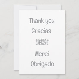 Thank you-Gracias-謝謝-Merci-Obrigado Blank grey Bedankkaart