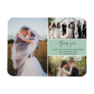 Thank You Green Three Photo Collage Wedding Magneet
