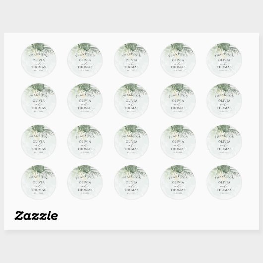 Thank You Green Tropical Wedding Favor Ronde Sticker (Vel)