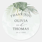 Thank You Green Tropical Wedding Favor Ronde Sticker (Voorkant)