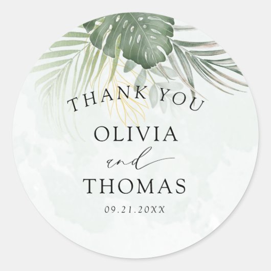 Thank You Green Tropical Wedding Favor Ronde Sticker (Voorkant)