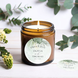 Thank You Green Tropical Wedding Favor Ronde Sticker