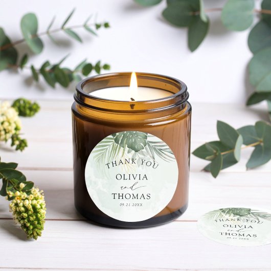 Thank You Green Tropical Wedding Favor Ronde Sticker