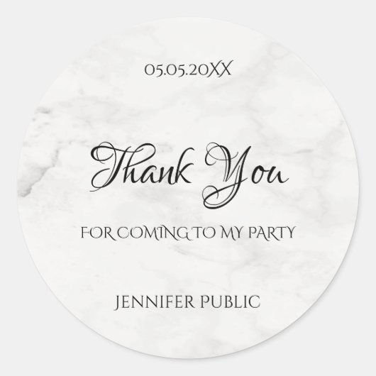 Thank You Handgeschreven Script Sjabloon Marble Ch Ronde Sticker (Voorkant)