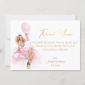 thank you happy birthday gold script pink dress  notitiekaartje (Voorkant)