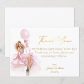 thank you happy birthday gold script pink dress  notitiekaartje (Voorkant / Achterkant)