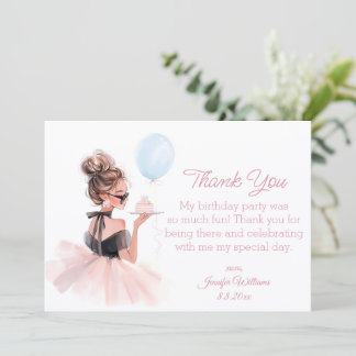 thank you happy birthday pink dress modern notitiekaartje