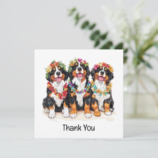 Thank You Hawaiian Bernese Mountain Dogs Bedankkaart (Staand voorkant)