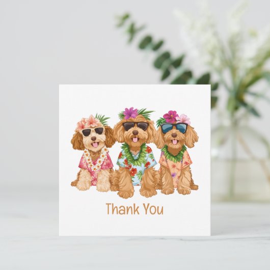 Thank You Hawaiian Goldendoodle Dogs Flower Lei Bedankkaart (Staand voorkant)