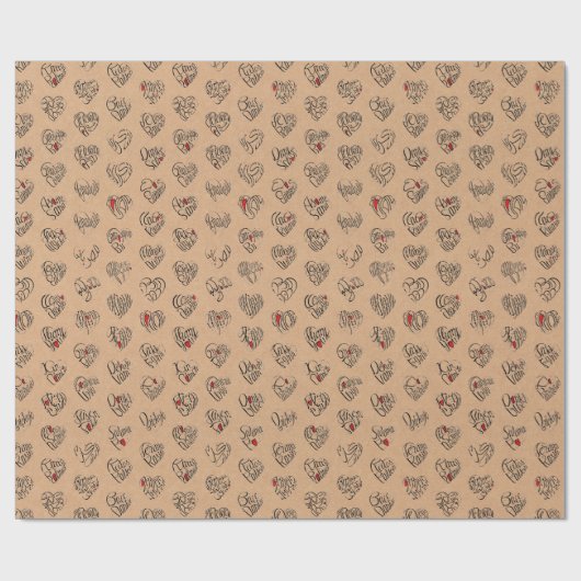 Thank you & heart in 44langs as BK ♡shaped pattern Cadeaupapier (Vlak)