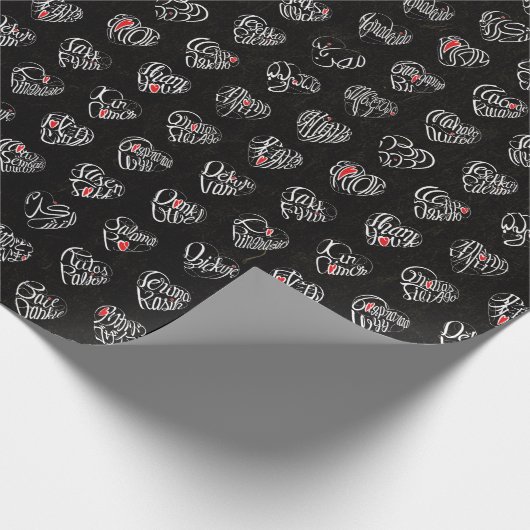 Thank you & heart in 44langs as WH ♡shaped pattern Cadeaupapier (Hoek)