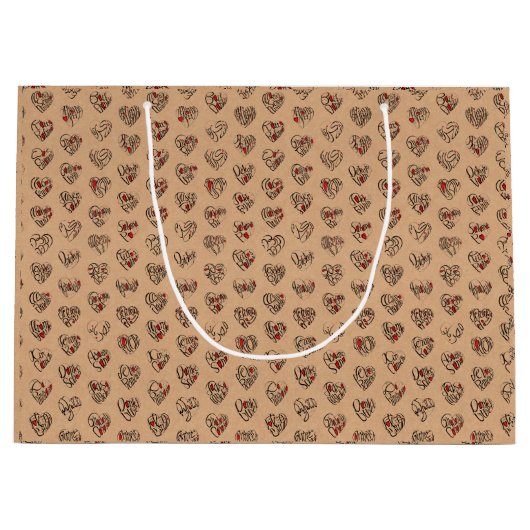 Thank you & hearts in 44langs as BK♡shaped pattern Groot Cadeauzakje (Voorkant)