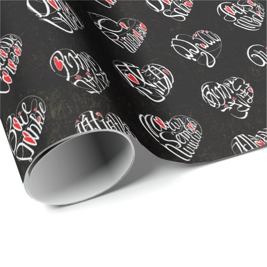 Thank you & hearts in 44langs as WH♡shaped pattern Cadeaupapier (Rol Hoek)