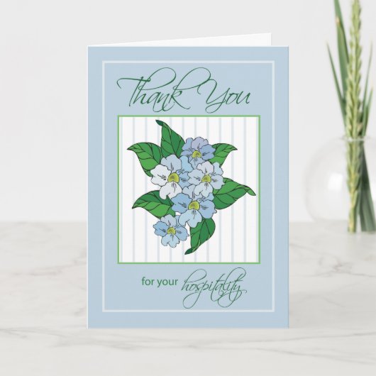 Thank You Hospitality with Blue Flowers Illustrati Bedankkaart (Voorkant)