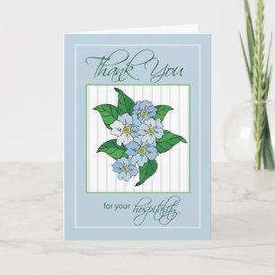 Thank You Hospitality with Blue Flowers Illustrati Bedankkaart