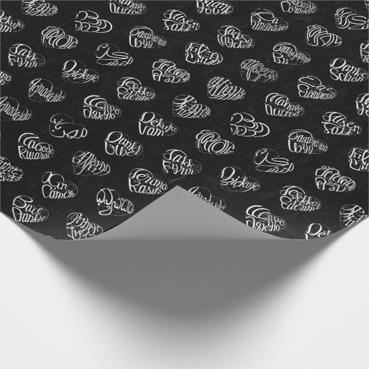 Thank you in 44langs as white heart shaped pattern cadeaupapier (Hoek)