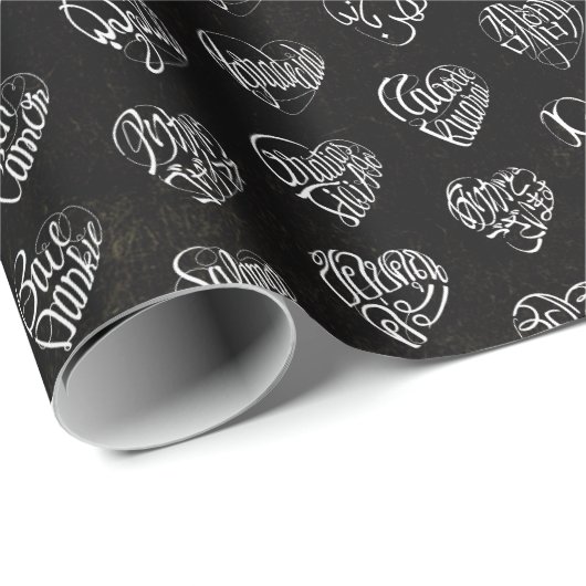 Thank you in 44langs as white heart shaped pattern cadeaupapier (Rol Hoek)